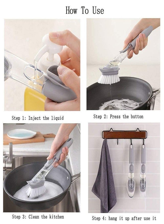 Denique Decontamination Automatic Liquid Tank Kitchen Cleaning Brush Scrubber Dish Bowl Washing Sponge with Refill Liquid Soap Dispenser Pot Cleaner Tool Long Handle Sponge with Wok Brush - Image 3